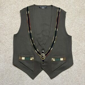 Vtg Coloratura Vest Womens Medium Green Wool Southwestern Concho Western Boho